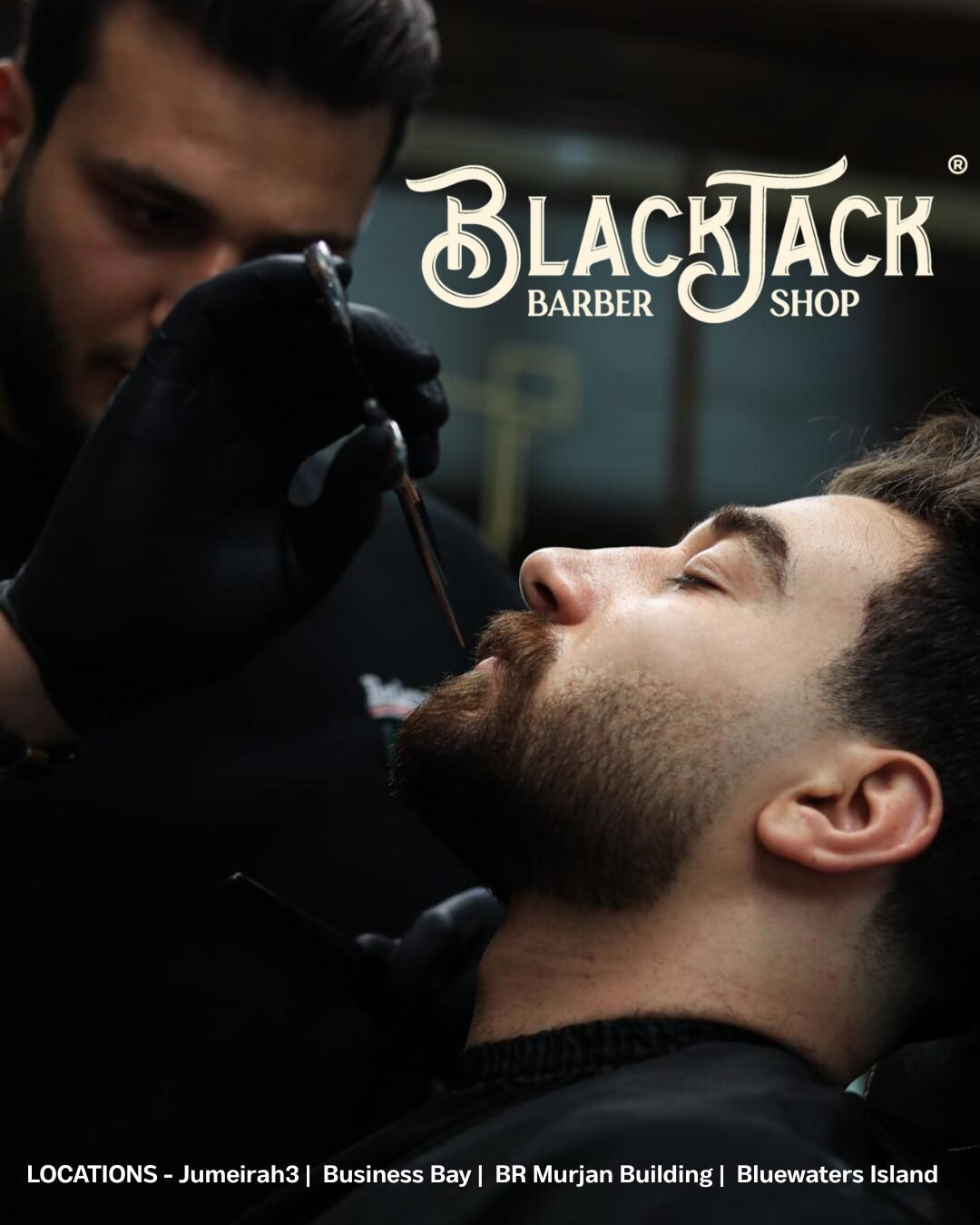 Close-up of a Blackjack barber refining a beard